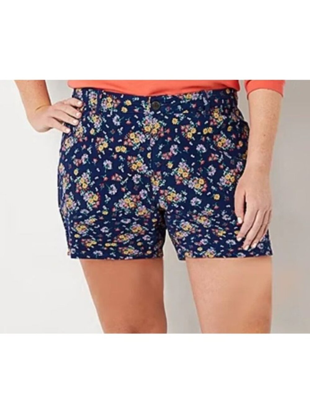 St Johns Bay Floral Shorts Womens 12 Blue New 5" Mid Rise Summer